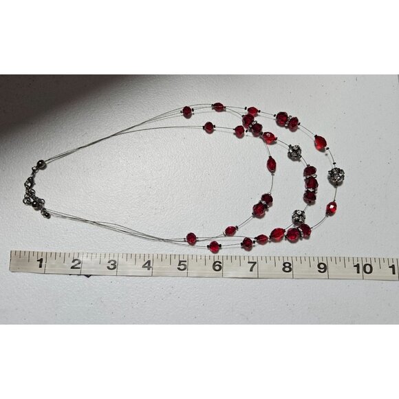 Elegant Red Beaded Rhinestone Balls Multi Strand Wire Statement Necklace Jewelry - Picture 4 of 4